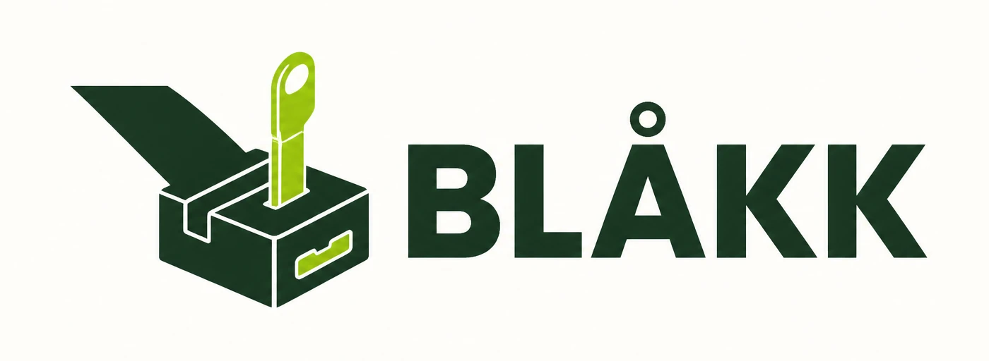 Blåkk – logo med belteblokk og utløsernøkkel